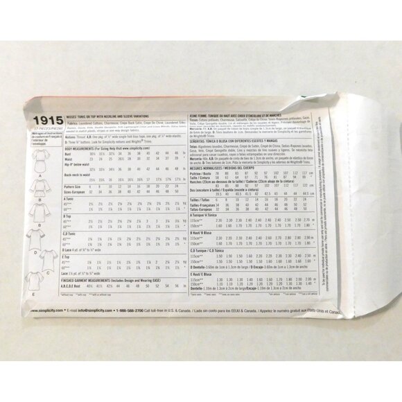 Simplicity 1915 Misses Tops Tunics Variations Sizes 6 - 14 Sewing Pattern Uncut - Picture 2 of 4